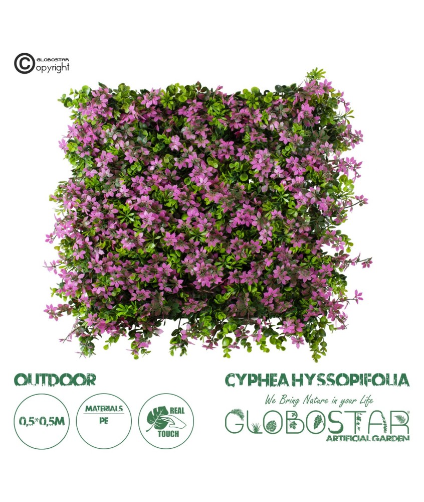 GloboStar® Artificial Garden CYPHEA HYSSOPIFOLIA 20350 Τεχνητό Διακοσμητικό Πάνελ Λουλουδιών - Κάθετος Κήπος σύνθεση Άνθος Κουφέας Μ50 x Π50 x Υ11cm